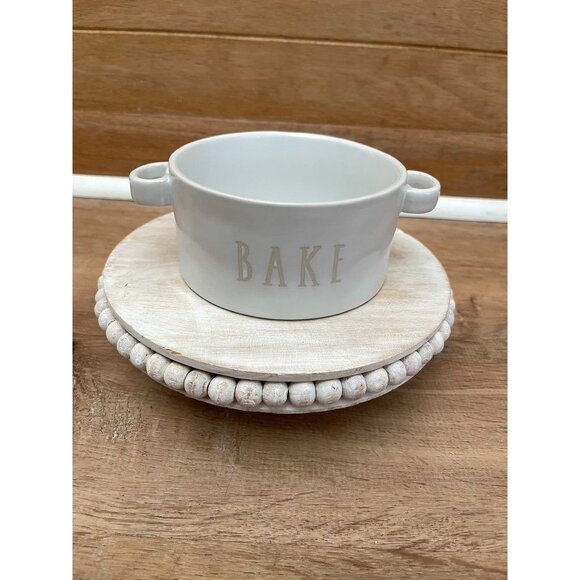 VHTF NWOT Rae Dunn "Bake" White Ceramic Soufflé Dish Studio Collection - Picture 1 of 5